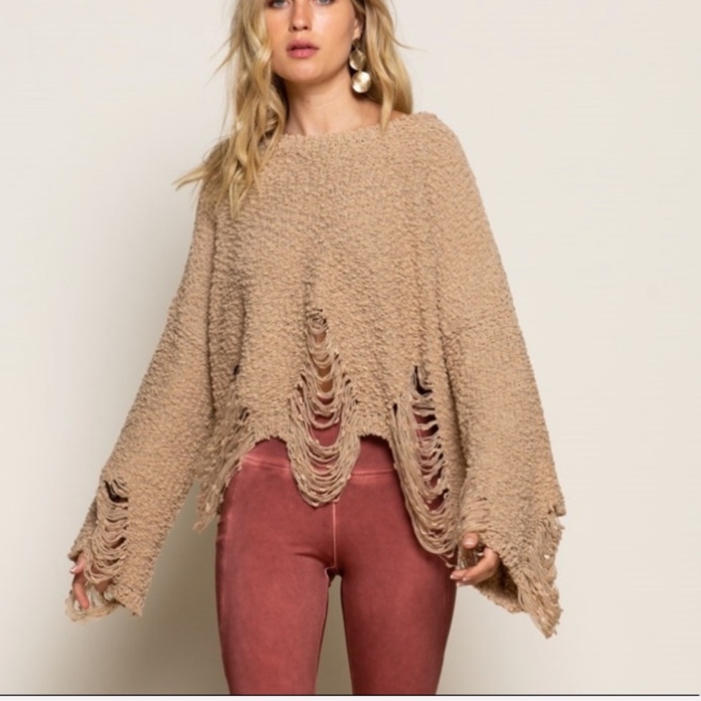 🍂POL LATTE POPCORN DISTRESSED SWEATER - Picture 6 of 6